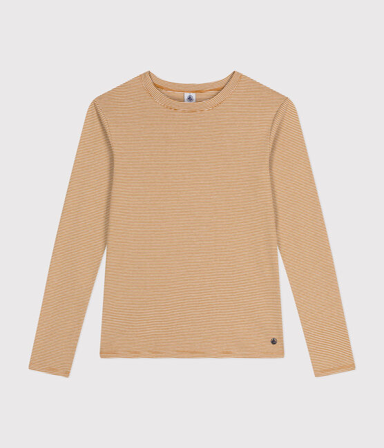 L'Iconique, gestreept T-shirt met lange mouw van ribstof voor dames bruin CUIVRE/ MARSHMALLOW