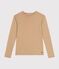 L'Iconique, gestreept T-shirt met lange mouw van ribstof voor dames bruin CUIVRE/ MARSHMALLOW