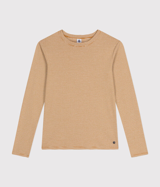 L'Iconique, gestreept T-shirt met lange mouw van ribstof voor dames bruin/wit