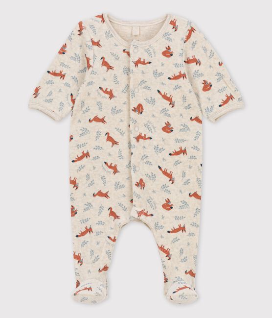 Dors-bien bébé en velours biologique imprimé beige MONTELIMAR/gris MARSHMALLOW