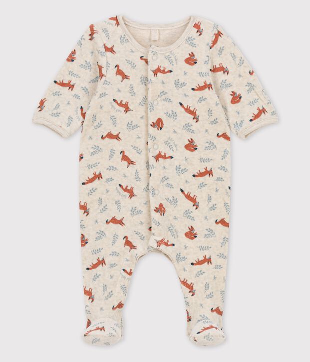 Slaappakje in biologisch fluweel met print beige/wit