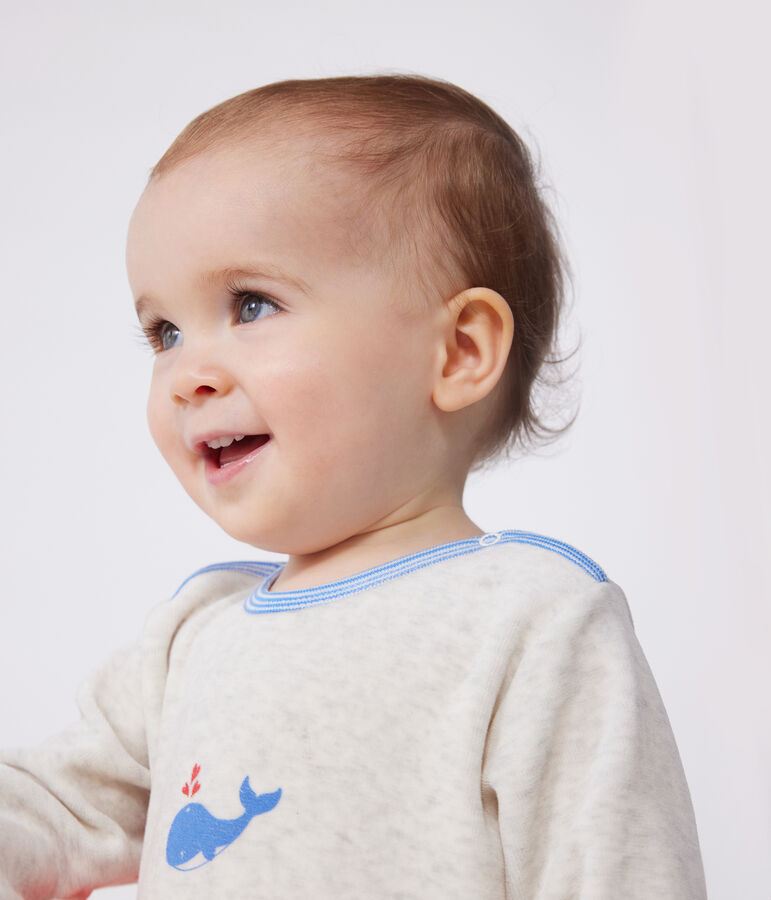 Pyjama b&eacute;b&eacute; en velours ouverture au dos beige