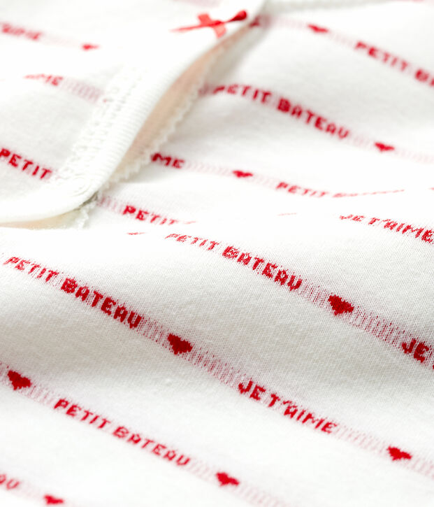 Petit Bateau Je T'aime babypyjama zonder voetjes van jacquard wit/rood