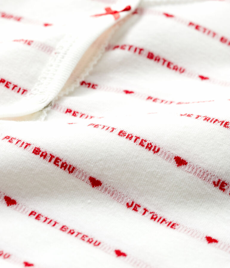 Petit Bateau Je T'aime babypyjama zonder voetjes van jacquard wit MARSHMALLOW/rood TERKUIT