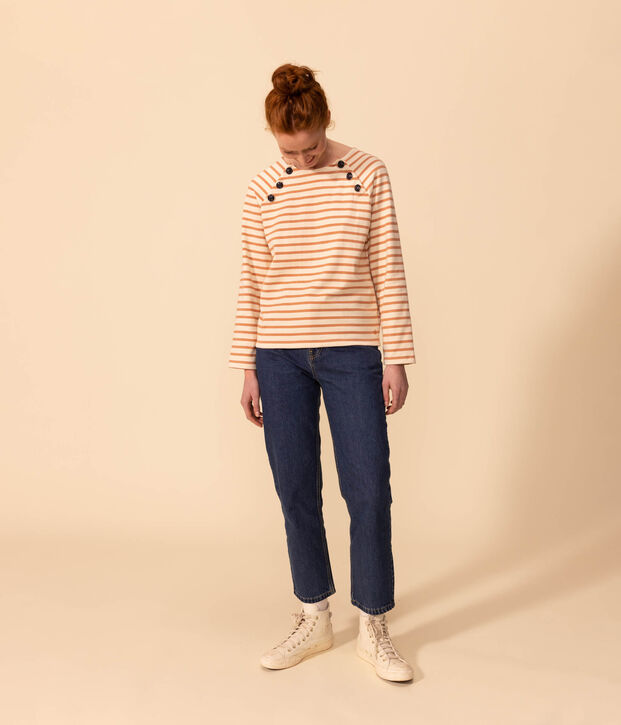 Marini&egrave;re boutonn&eacute;e en coton Femme &eacute;cru/rose