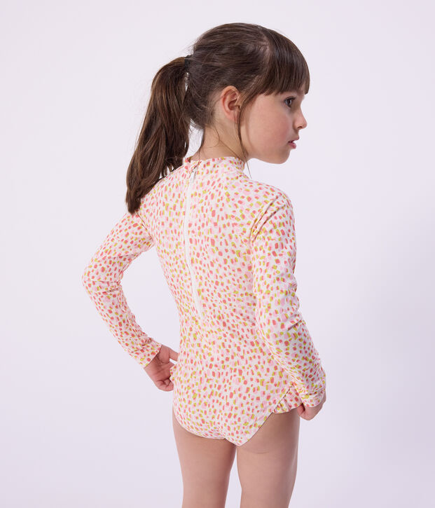 Eendelig kinderzwempakje met lange mouwen en print wit/multicouleur