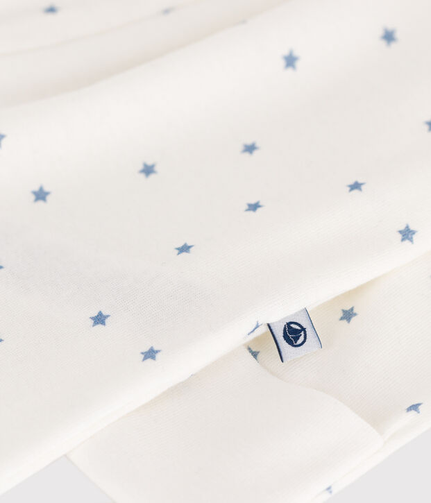Katoenen babypyjama met kraagje en sterrenprint wit/blauw