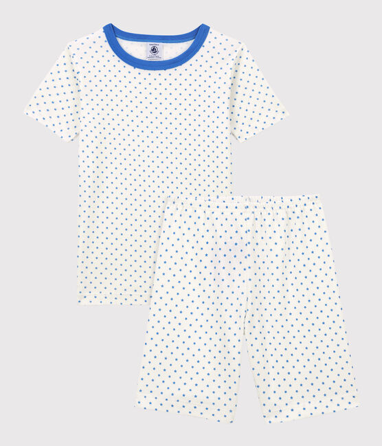 Pyjacourt étoiles bleues petit garçon en coton biologique blanc MARSHMALLOW/bleu BRASIER
