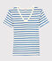 Tijdloos dames-T-shirt met V-hals in biokatoen wit MARSHMALLOW/blauw DELFT