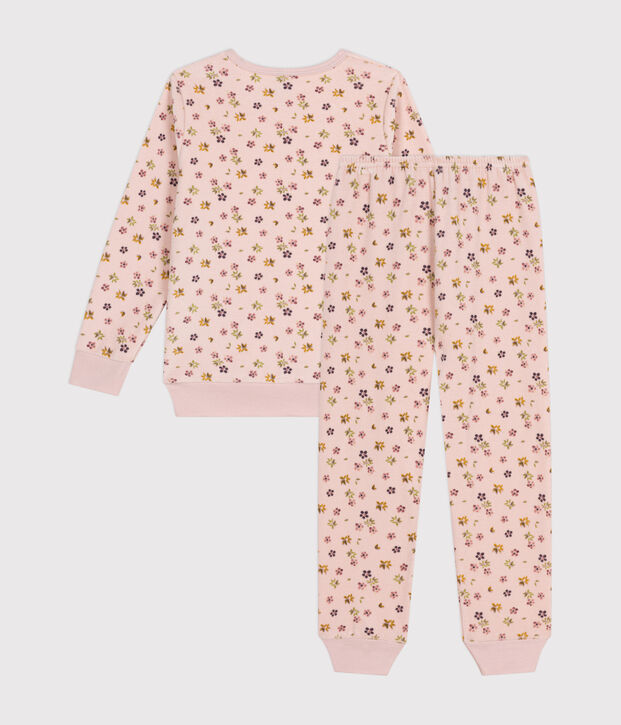Kinderpyjama van velours met bloemetjesprint roze/multicouleur