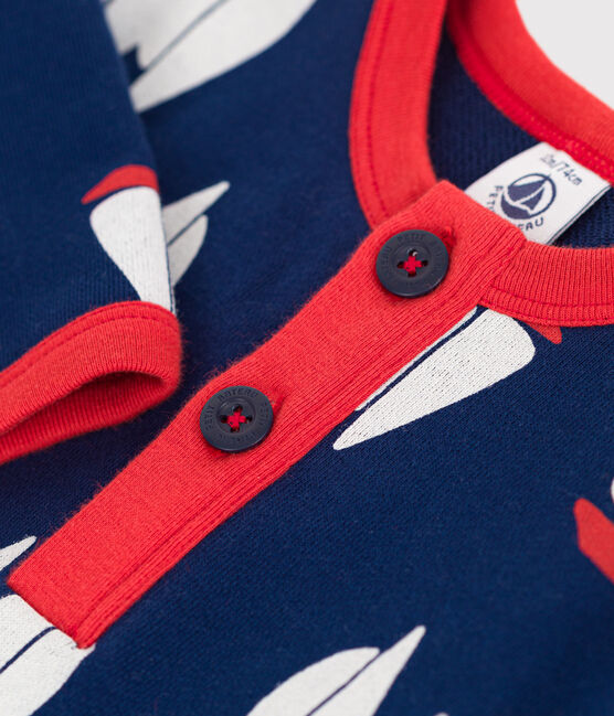 Katoenen babypakje met lange mouw en bootjesprint blauw MEDIEVAL/wit MULTICO