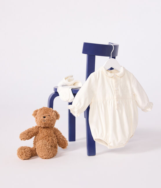Kort feestelijk babypakje van fluweel met borduursel ecru MILK