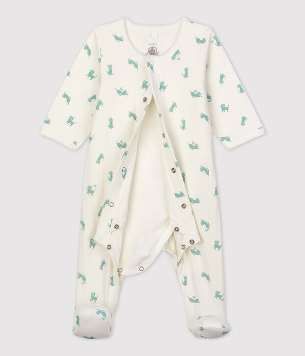 Bodyjama b&eacute;b&eacute; en coton biologique blanc/vert
