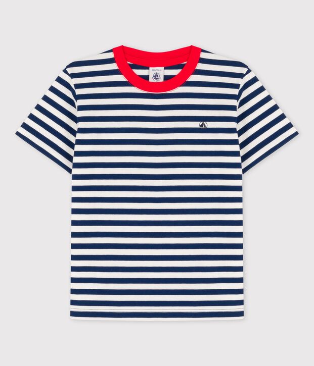 T-shirt met korte mouwen in katoen voor jongens blauw/wit