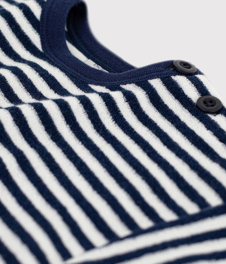 Sweatshirt b&eacute;b&eacute; en bouclette &eacute;ponge ray&eacute;e bleu/blanc