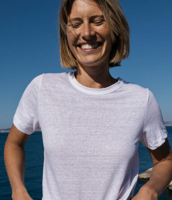 L'ICONIQUE, T-shirt voor dames in linnen wit ECUME