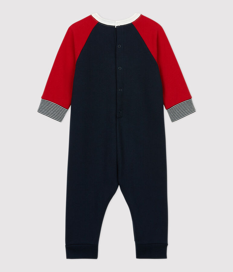 Jumpsuit baby van molton. blauw/rood
