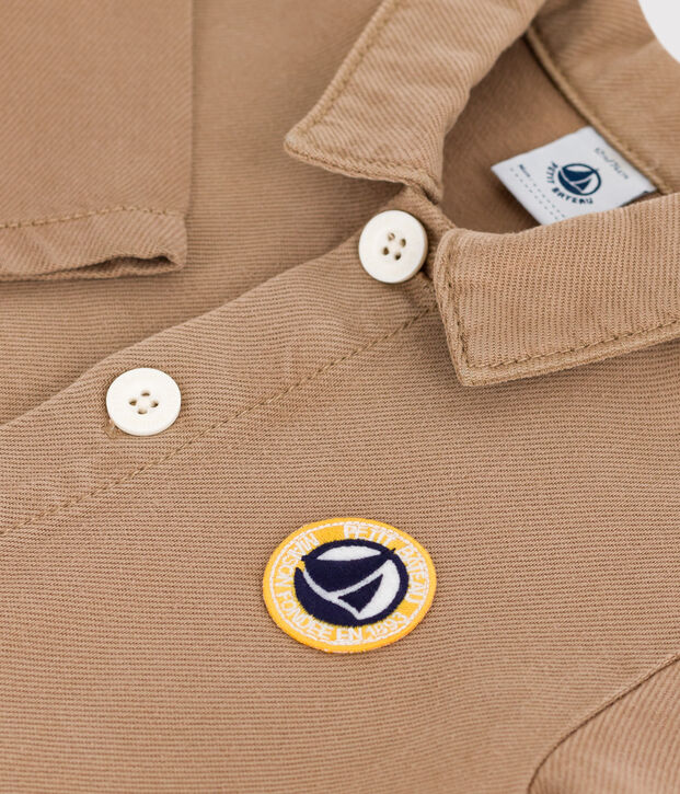 Combinaison longue b&eacute;b&eacute; en coton uni, style pompiste beige