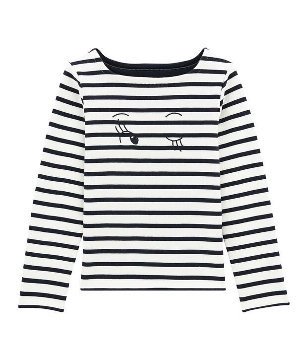 Meisjesmarinetruitje in jersey wit/blauw