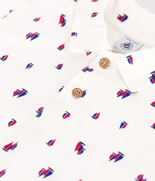 Katoenen polo met korte mouwen voor jongens wit/multicouleur