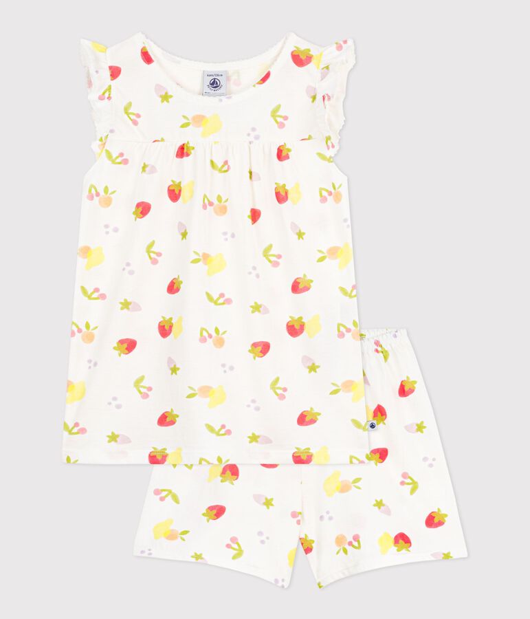 Pyjama short enfant en coton imprim&eacute; fruits blanc/multicouleur