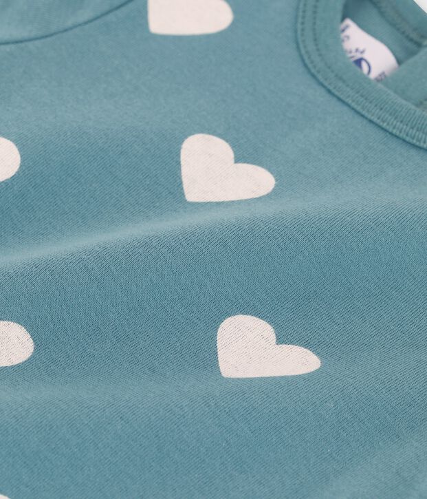T-shirt met korte mouwen van katoen met hartjesprint voor baby's groen/ecru