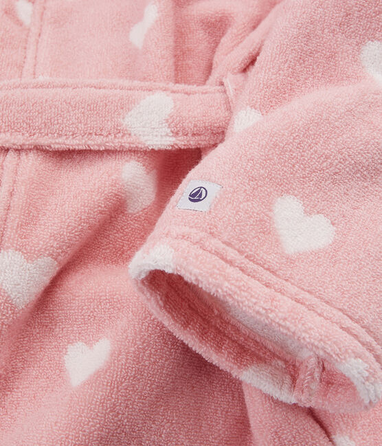 Meisjesbadjas van badstof met hartjes roze CHARME/wit MARSHMALLOW