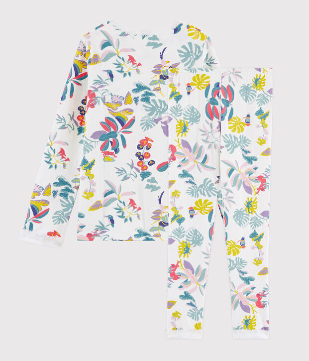 Pyjama imprim&eacute; jungle petite fille en tubique blanc/multicouleur