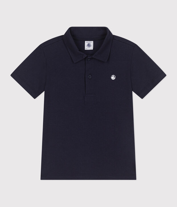 Polo enfant en coton &agrave; manches courtes uni bleu marine