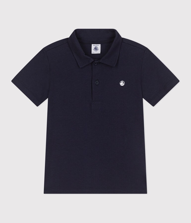 Polo enfant en coton &agrave; manches courtes uni bleu