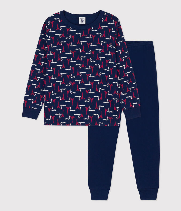 Katoenen pyjama met Parijs-print voor kleine meisjes en jongens blauw/multicouleur