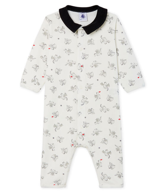 Slaappakje zonder voetjes van ribstof babyjongen wit MARSHMALLOW/ MULTICO CN