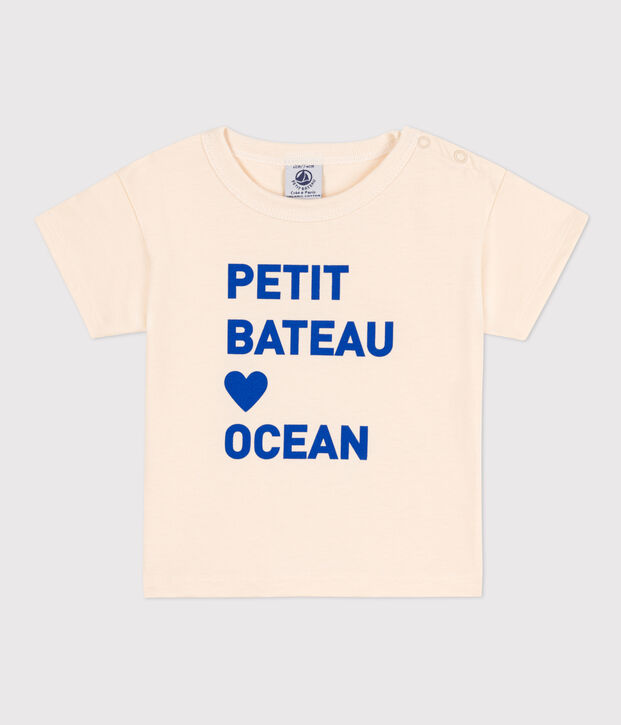 T-shirt van jersey met korte mouwen en motiefje voor baby's ecru