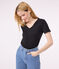 L'Iconique, T-shirt met korte mouw van effen ribstof voor dames zwart BLACK
