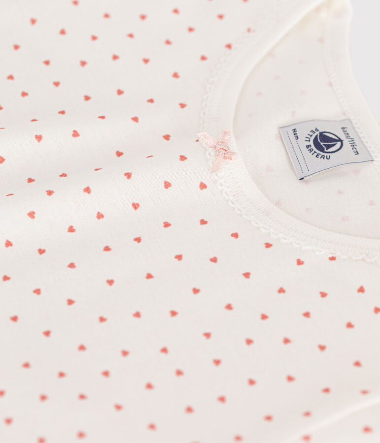 Chemise de nuit en coton motif petit c&oelig;ur enfant blanc/rose