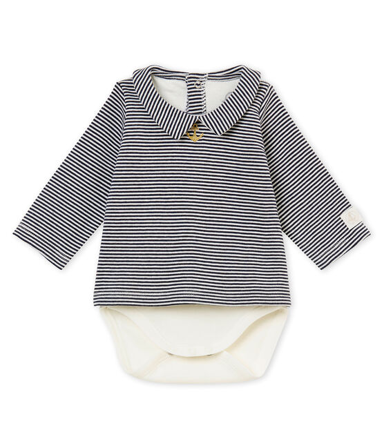 Body guimpe manches longues bébé garçon bleu SMOKING/blanc MARSHMALLOW