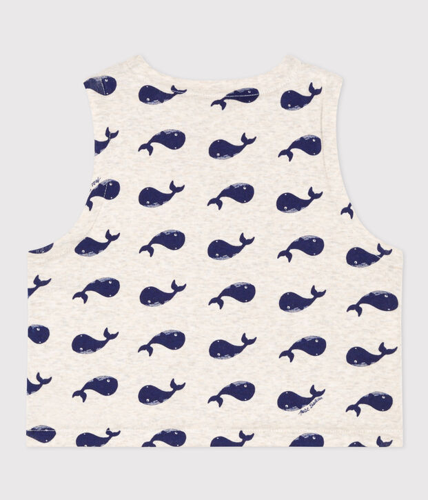 Gilet sans manche b&eacute;b&eacute; baleines reversible en coton beige/bleu