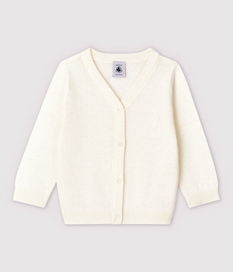 Cardigan en tricot jersey coton/lin b&eacute;b&eacute; gar&ccedil;on blanc MARSHMALLOW