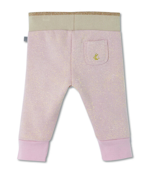 Glitterbroek in molton voor babymeisjes roze/geel
