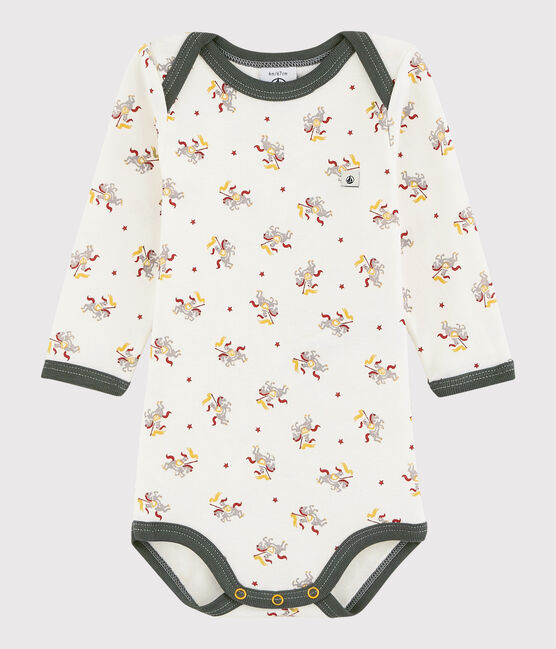Body manches longues bébé garçon blanc MARSHMALLOW/blanc MULTICO