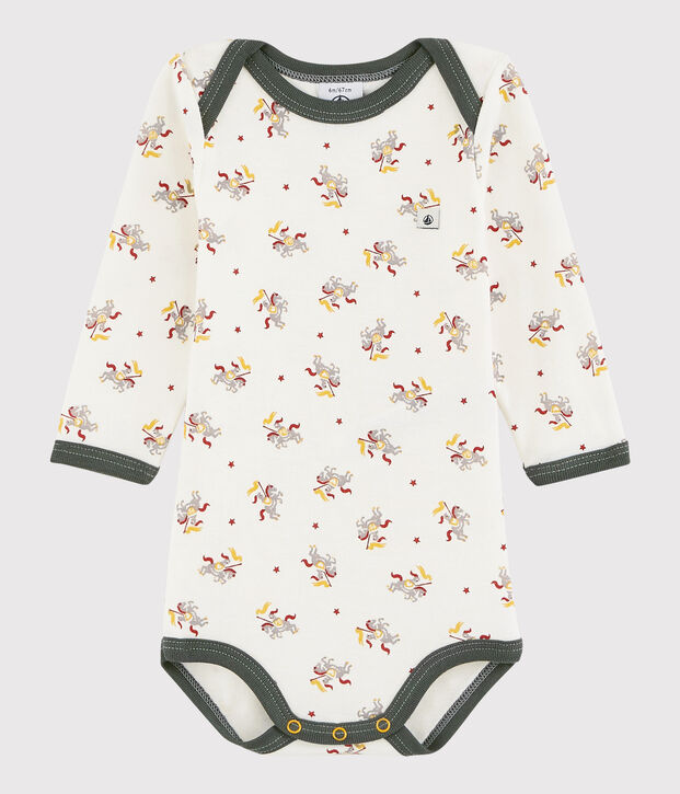 Rompertje lange mouwen babyjongen wit/multicouleur