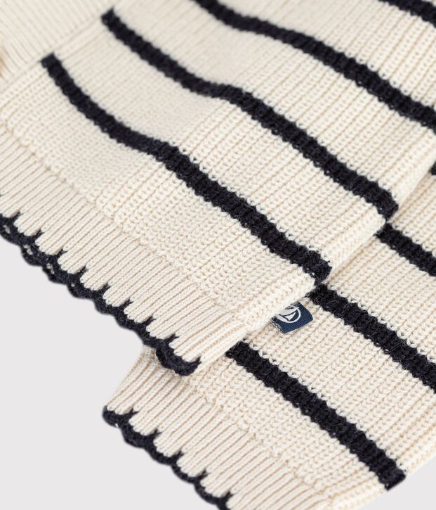 Katoenen babyvestje met strepen ecru/blauw