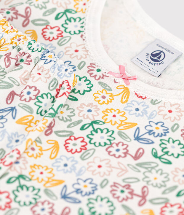 Katoenen kinderpyjama met bloemetjesmotief wit/multicouleur
