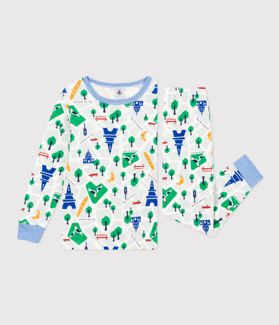 Katoenen pyjama met Paris-motief voor kinderen wit MARSHMALLOW/wit MULTICO