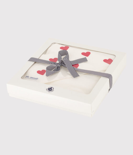 Carré de bain cœurs en coton blanc MARSHMALLOW/rouge TERKUIT