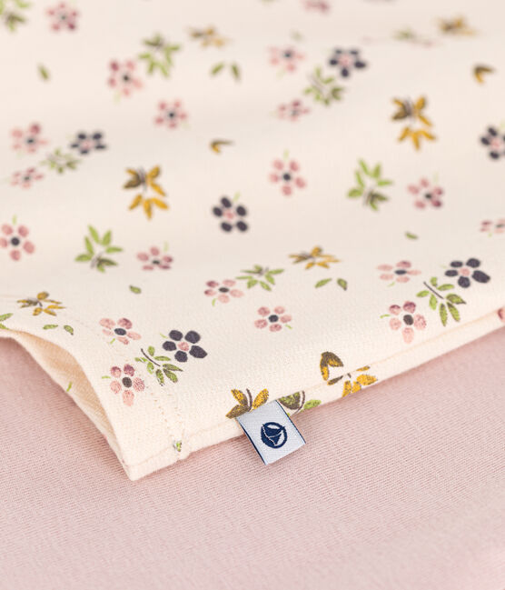 Nachthemd van geruwde fleece met bloemetjesprint voor kinderen roze SALINE/wit MULTICO