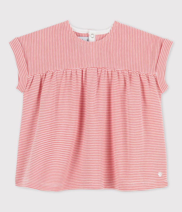 Blouse manches courtes en coton bio b&eacute;b&eacute; rose PAPAYE/ MARSHMALLOW