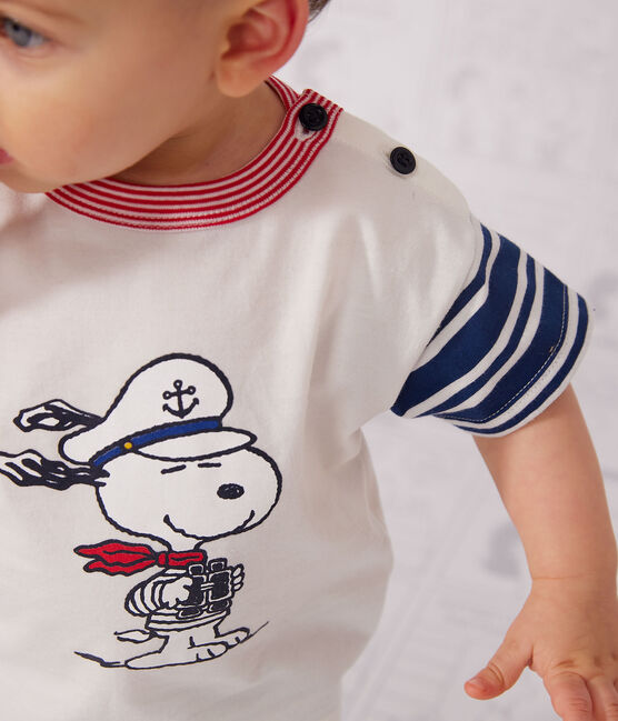 Tee-shirt Petit Bateau X Snoopy en jersey léger bébé blanc MARSHMALLOW/blanc MULTICO