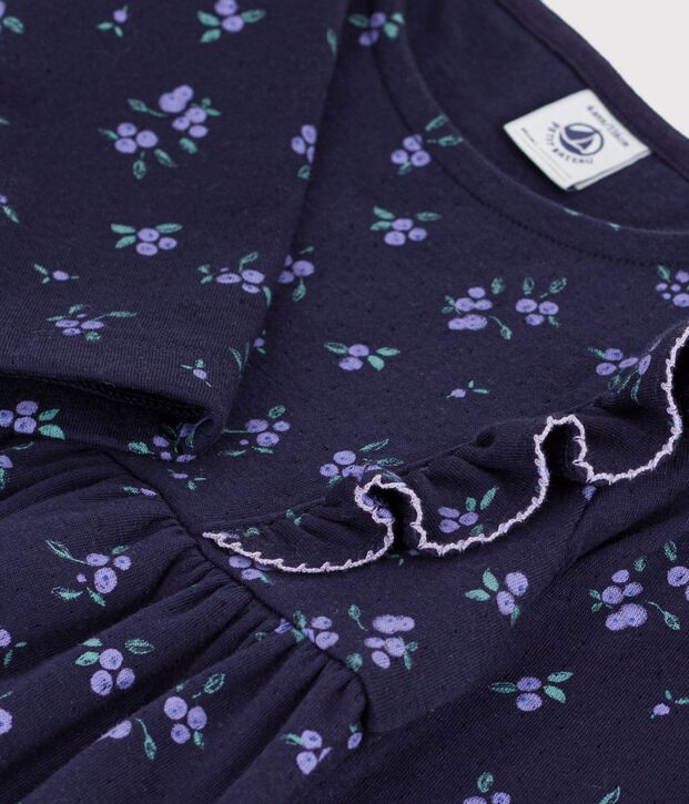 Katoenen kinderjurk met lange mouwen en bloemenprint blauw/multicouleur