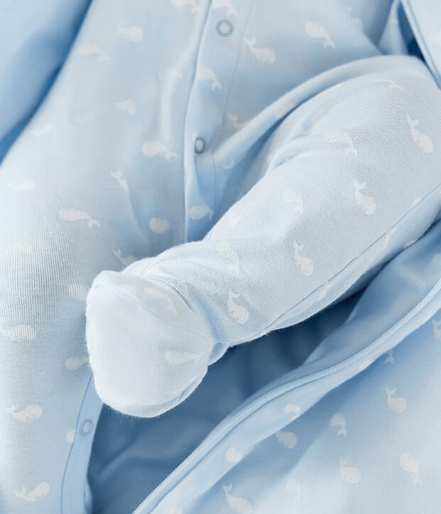 Pyjama b&eacute;b&eacute; en coton &agrave; col imprim&eacute; baleine bleu/blanc